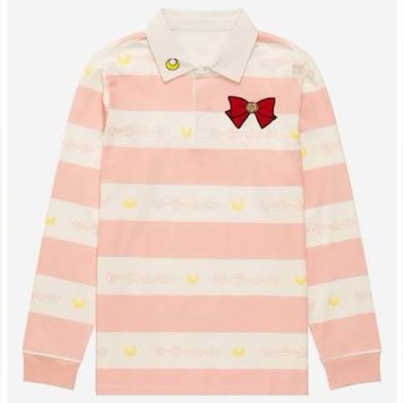 Boxlunch Tops - Women's pink and white striped Sailor Moon rugby shirt